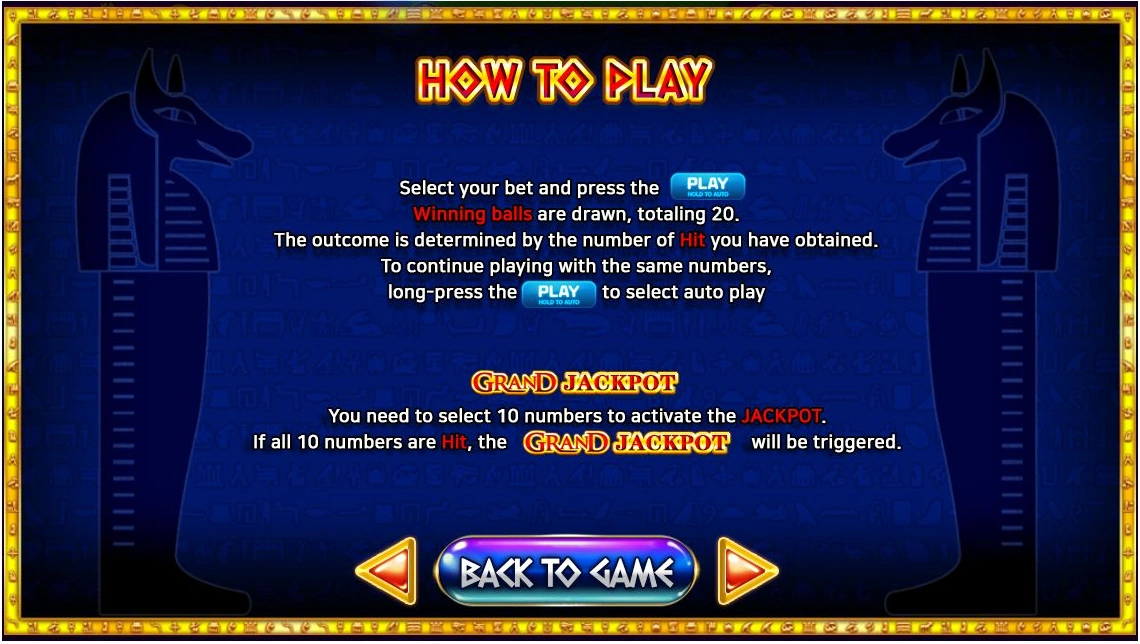 Egyptian Keno Four Card · Guide screen 4