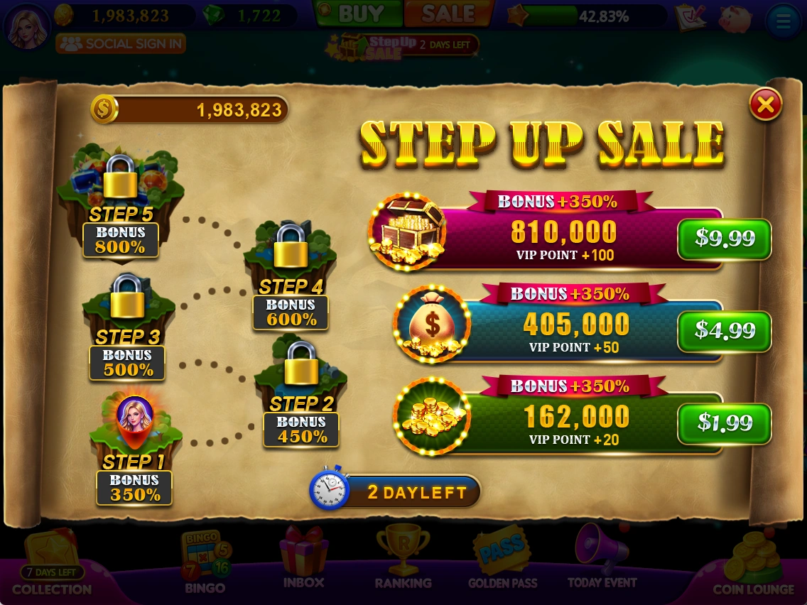 STEP UP SALE · 단계별 할인 예시