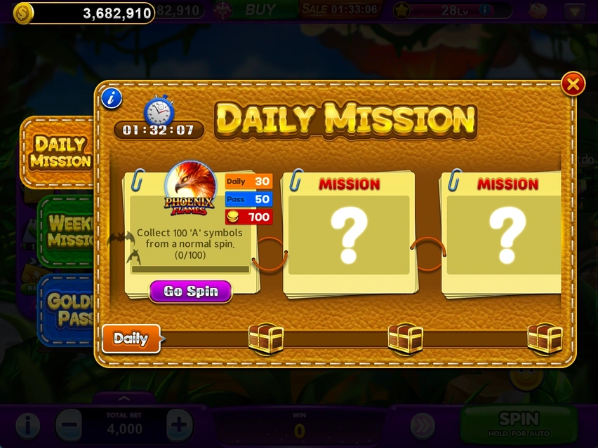 GOLDEN PASS内のDAILY MISSIONと各タブ