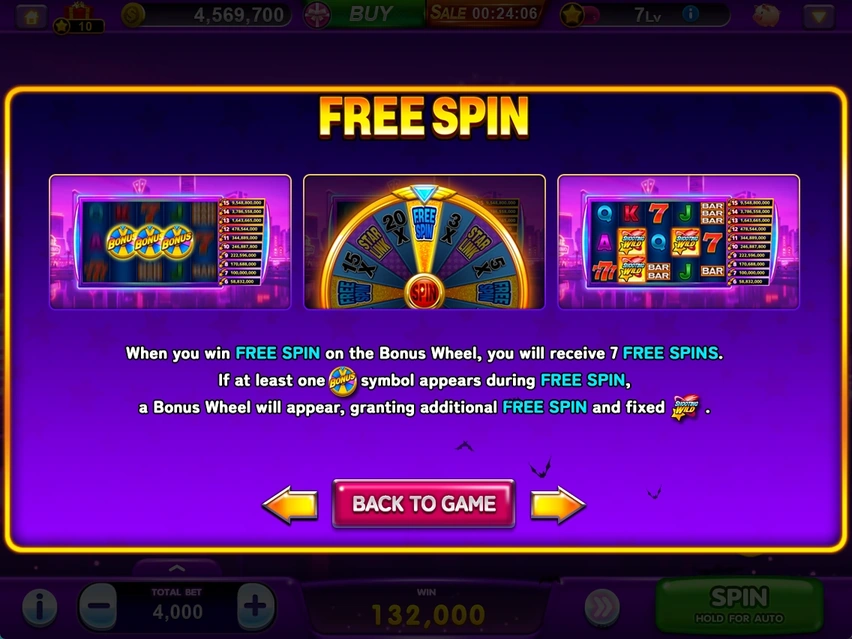 FREE SPIN · Free-spin information