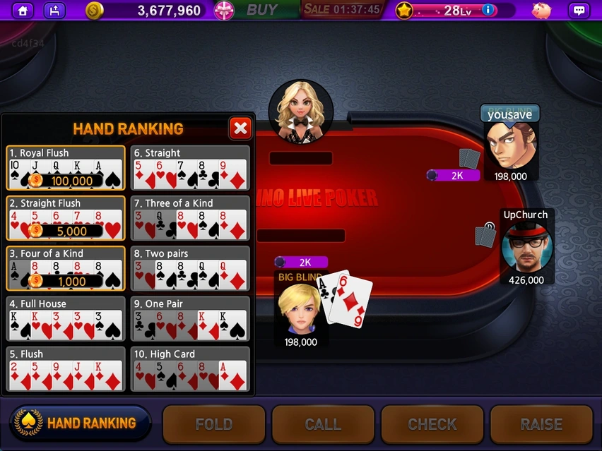 HAND RANKING · ポーカーの役とボーナス表示